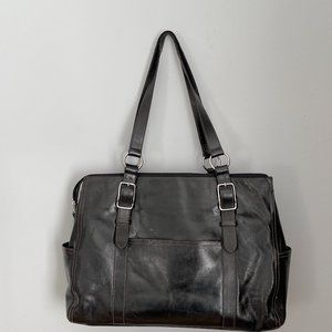 Fossil Large Black Leather Laptop Tote